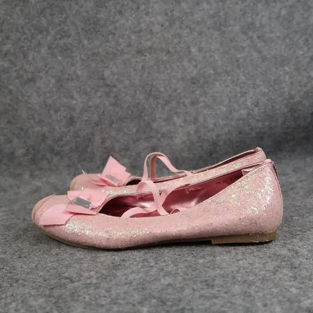 Crazy 8 Shoes Kids Girls 2 Ballet Flats Elastic Straps Pink Glitter Slip On Bow